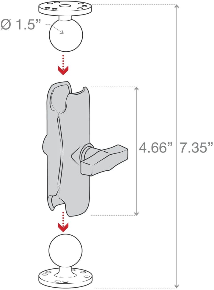 RAM Mounts Ram Double Ball Mount W/Two Round Plates Medium Ram Arm Med To Runde C-Kulebaser RAM Mounts