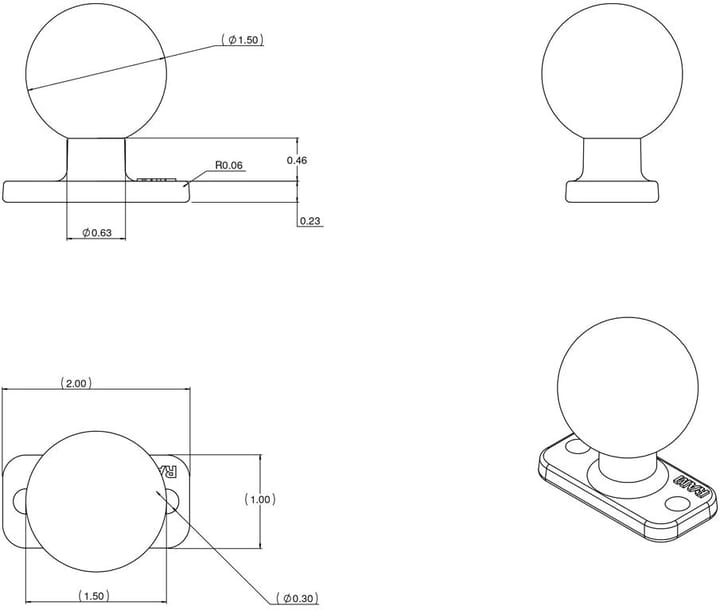 RAM Mounts Ram Ball Base With 1,5" 2 Hole Pattern Ram Kulebase Med B-Kule RAM Mounts