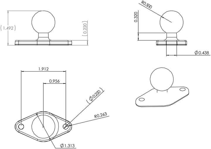 RAM Mounts Ram Diamond Ball Base B Size Ram Kulebase Størrelse B RAM Mounts