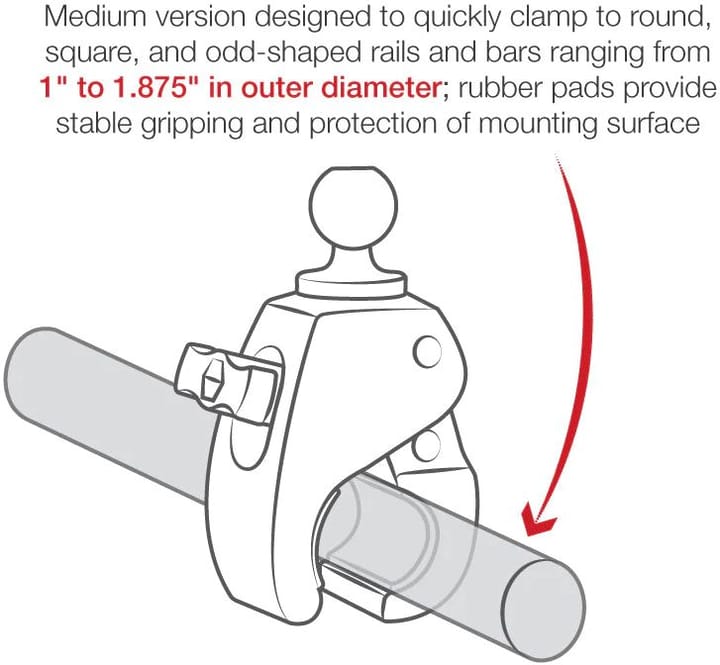 RAM Mounts Ram Tough-Claw Medium Clamp Base W/Ball Ram Medium Klypefeste Til Rør Med B-Kule RAM Mounts