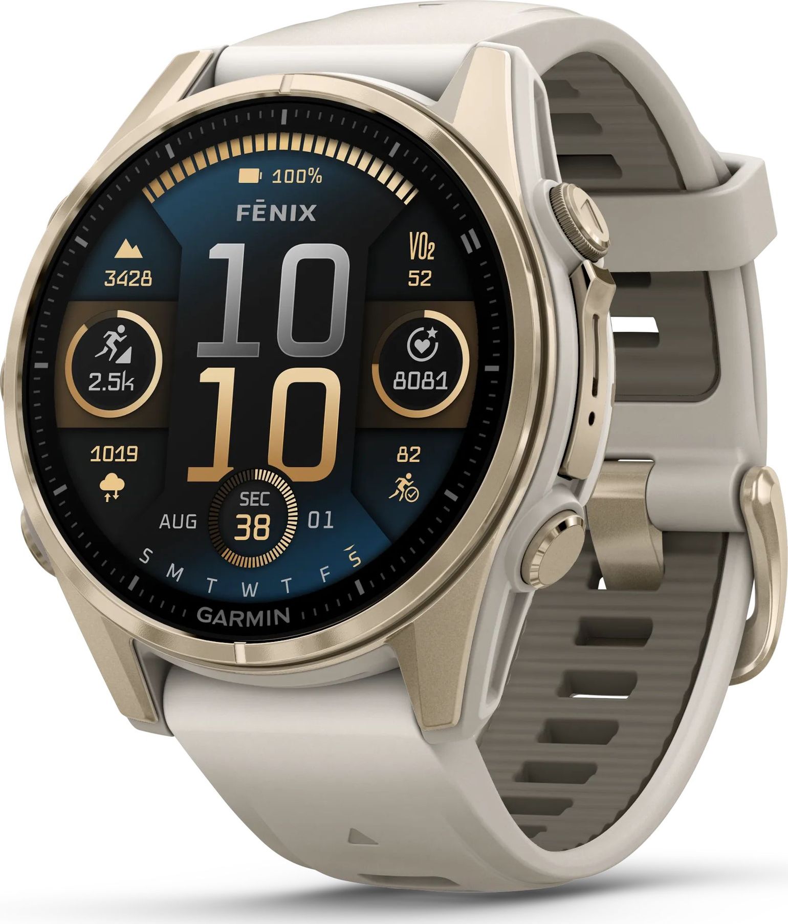 Garmin Fenix 8 Amoled 43mm, Sapphire Soft Gold - Fog Grey/Sandstone Silicone Strap