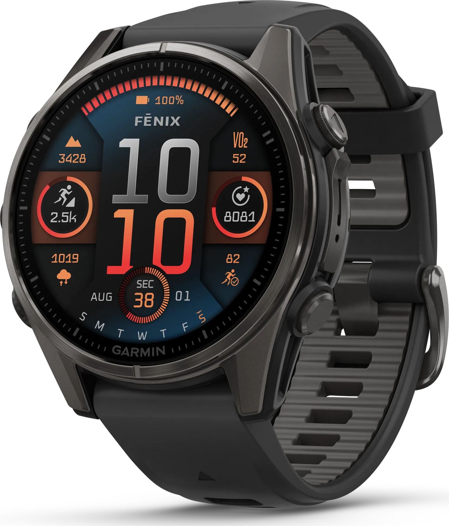 Garmin Fenix 8 Amoled 43mm, Sapphire Carbon Gray DLC Titanium - Black/Pebble Grey Silicone Strap