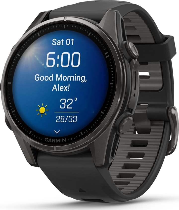 Garmin Fenix 8 Amoled 43mm, Sapphire Carbon Gray DLC Titanium - Black/Pebble Grey Silicone Strap Garmin