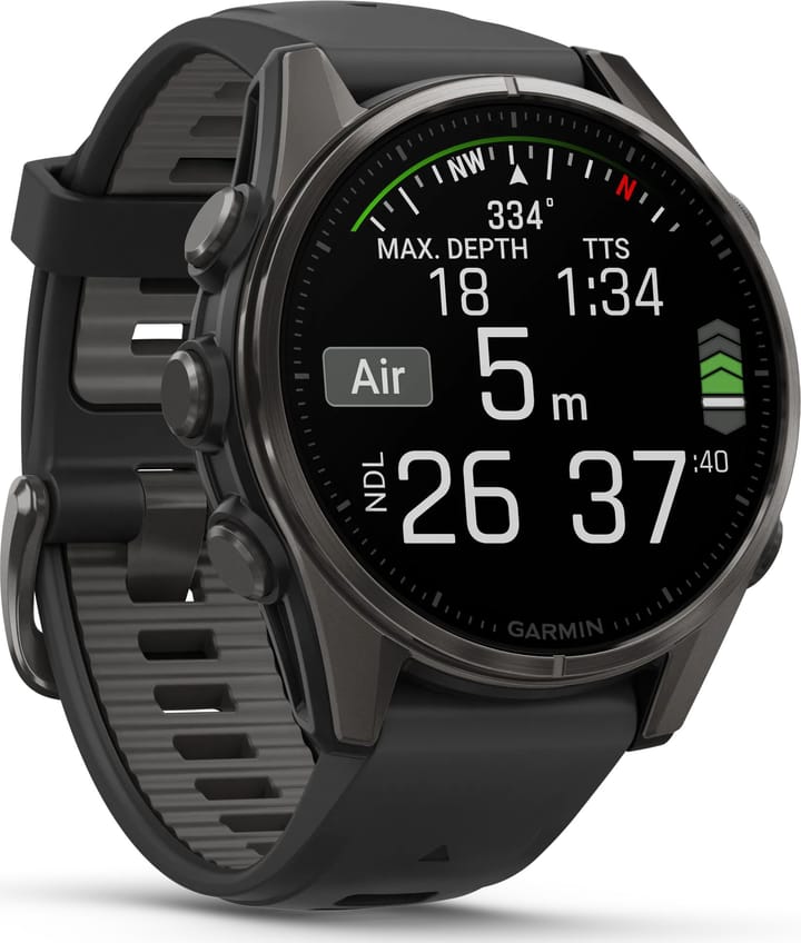 Garmin Fenix 8 Amoled 43mm, Sapphire Carbon Gray DLC Titanium - Black/Pebble Grey Silicone Strap Garmin