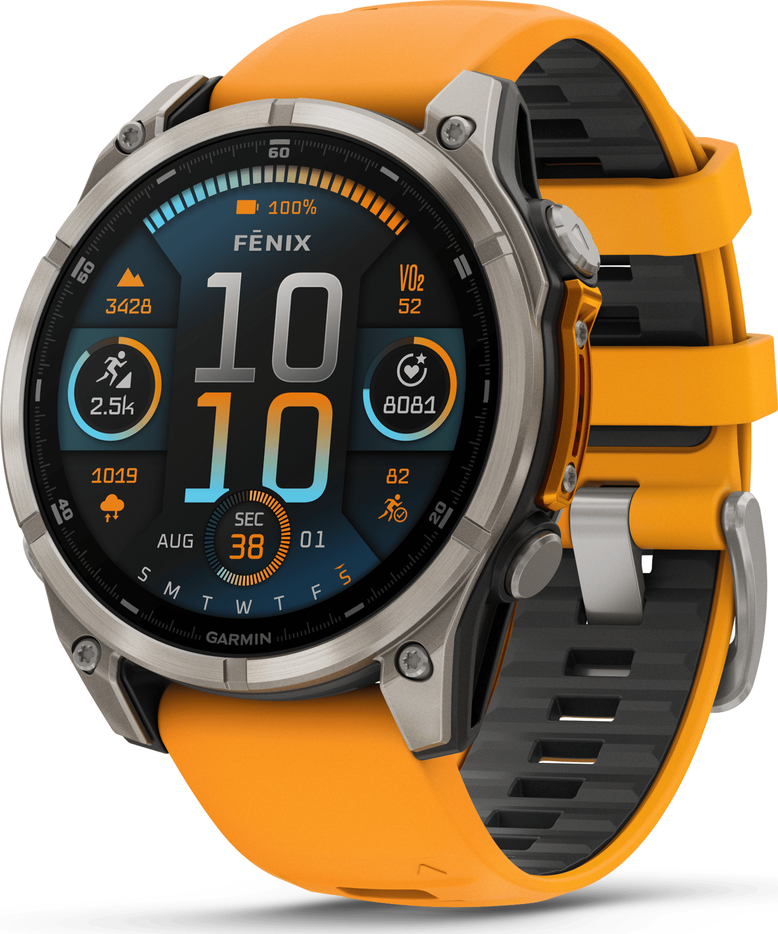 Garmin Fenix 8 Amoled 47mm, Sapphire Titanium - Spark Orange/Graphite Silicone Strap