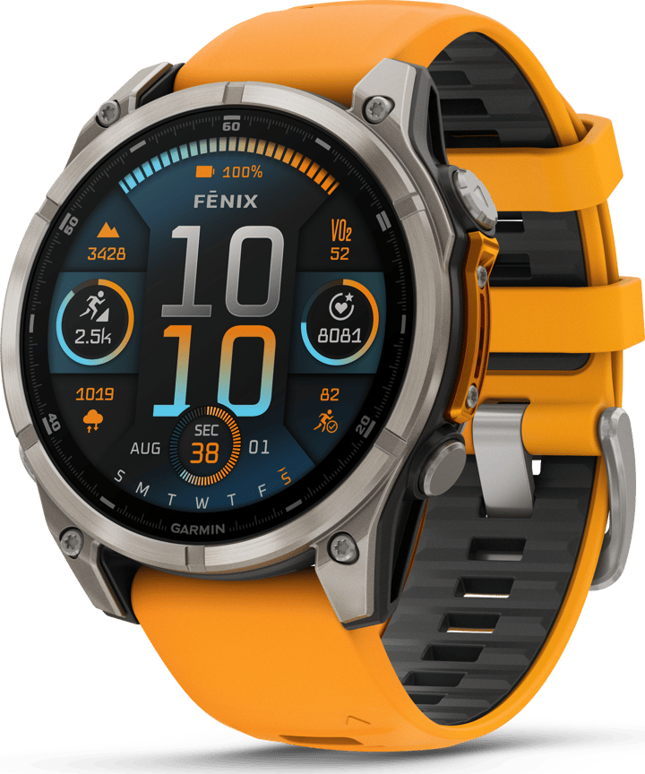 Garmin Fenix 8 Amoled 47mm, Sapphire Titanium - Spark Orange/Graphite Silicone Strap Garmin