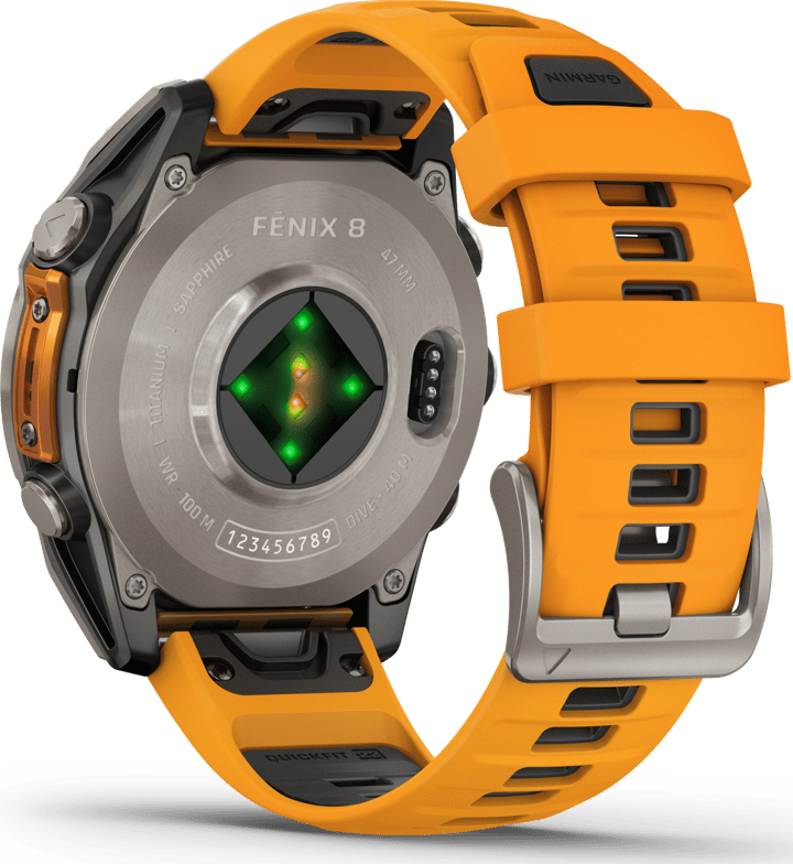 Garmin Fenix 8 Amoled 47mm, Sapphire Titanium - Spark Orange/Graphite Silicone Strap Garmin