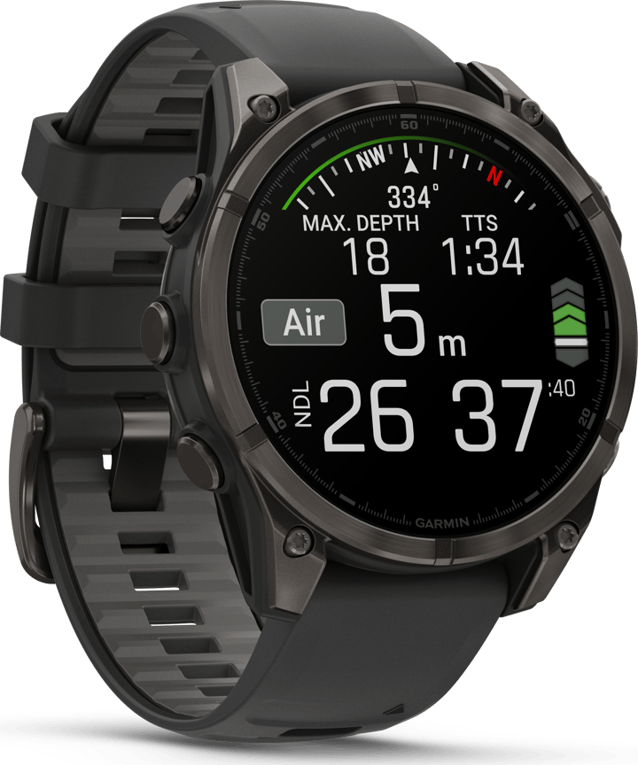 Garmin Fenix 8 Amoled 47mm, Sapphire Carbon Gray DLC Titanium - Black/Pebble Grey Silicone Strap Garmin