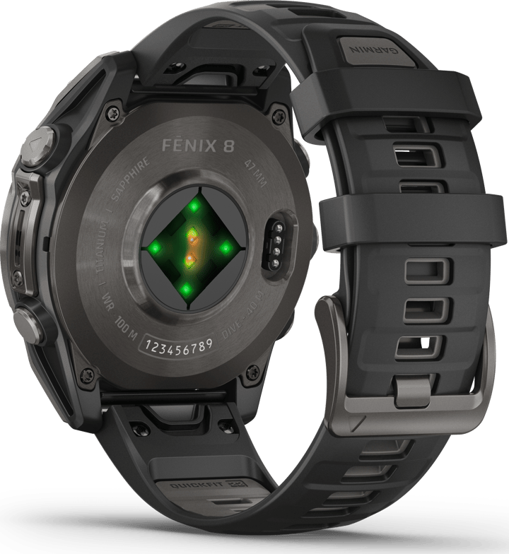 Garmin Fenix 8 Amoled 47mm, Sapphire Carbon Gray DLC Titanium - Black/Pebble Grey Silicone Strap Garmin