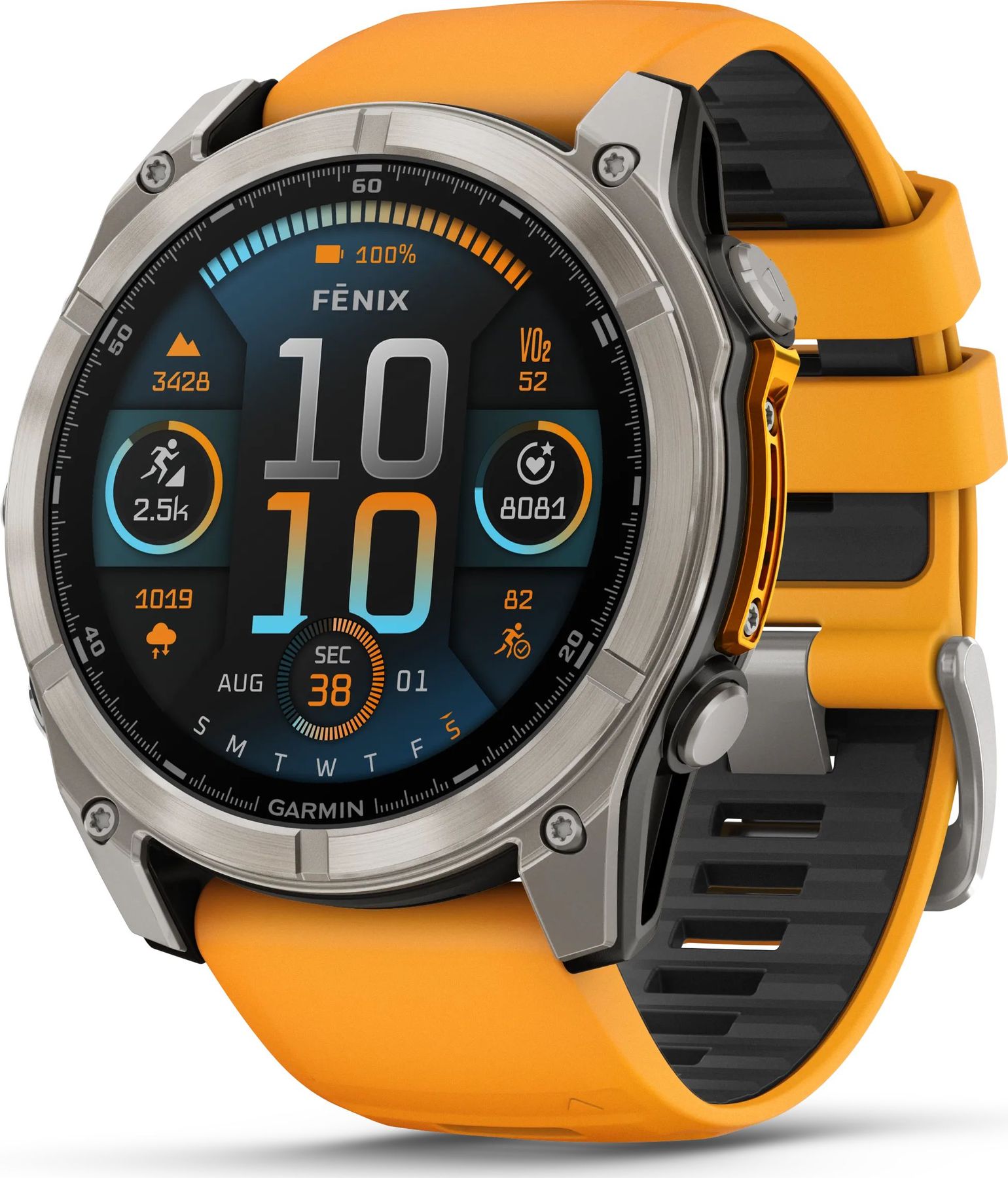 Garmin Fenix 8 Amoled 51mm, Sapphire Titanium - Spark Orange/Graphite Silicone Strap