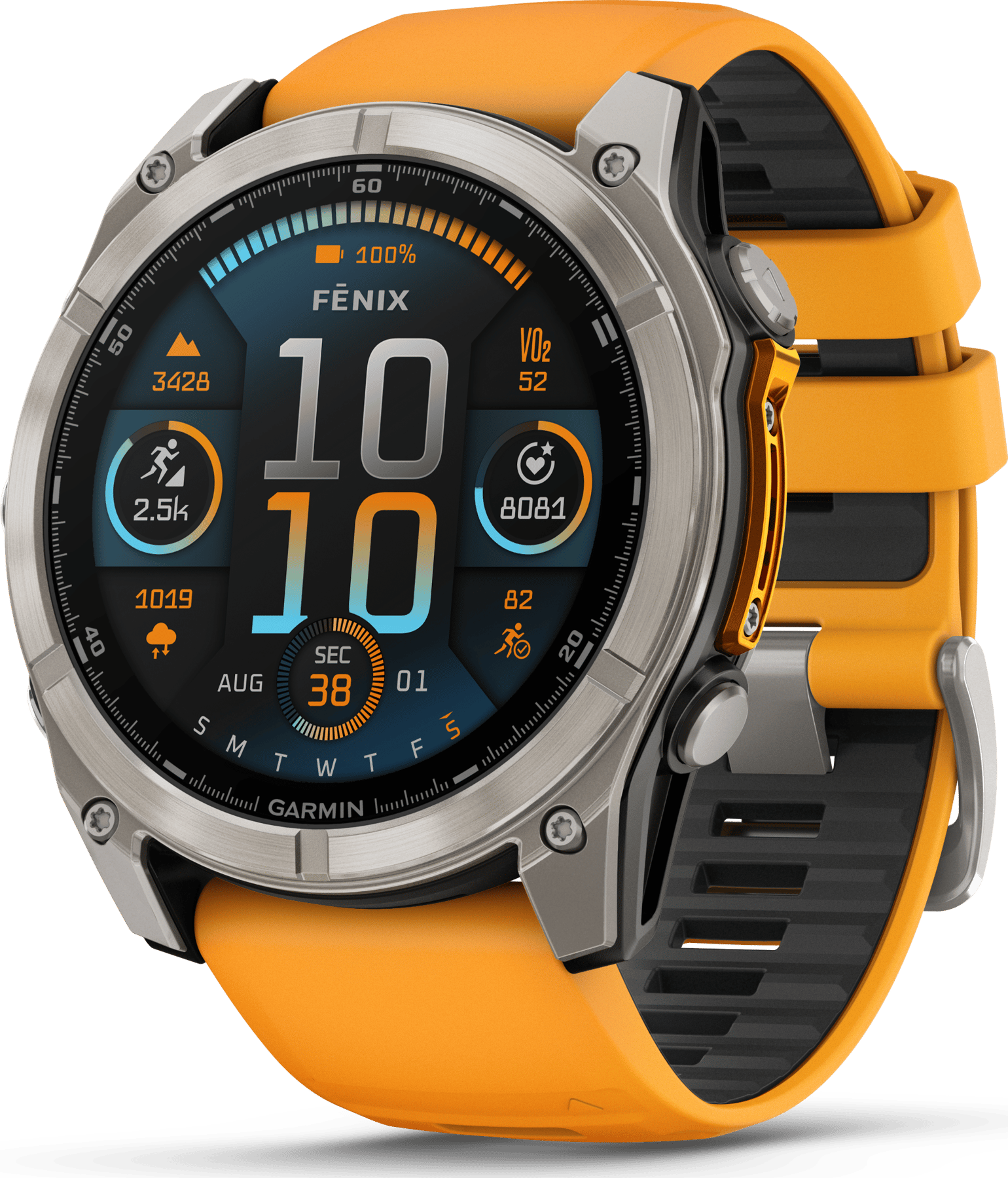 Garmin Fenix 8 Amoled 51mm, Sapphire Titanium - Spark Orange/Graphite Silicone Strap