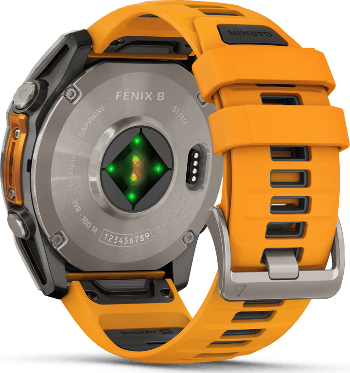 Garmin Fenix 8 Amoled 51mm, Sapphire Titanium - Spark Orange/Graphite Silicone Strap Garmin