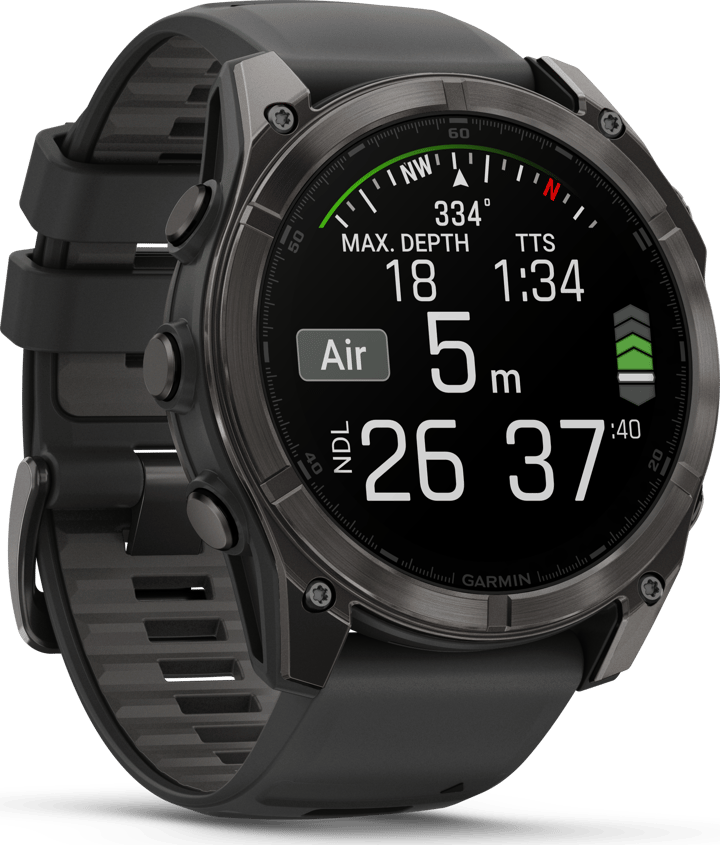 Garmin Fenix 8 Amoled 51mm, Sapphire Carbon Gray DLC Titanium - Black/Pebble Grey Silicone Strap Garmin