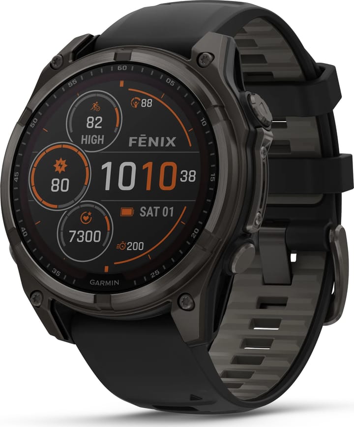 Garmin Fenix 8 Solar 51mm, Sapphire Solar Carbon Gray DLC Titanium - Black/Pebble Grey Silicone Strap Garmin