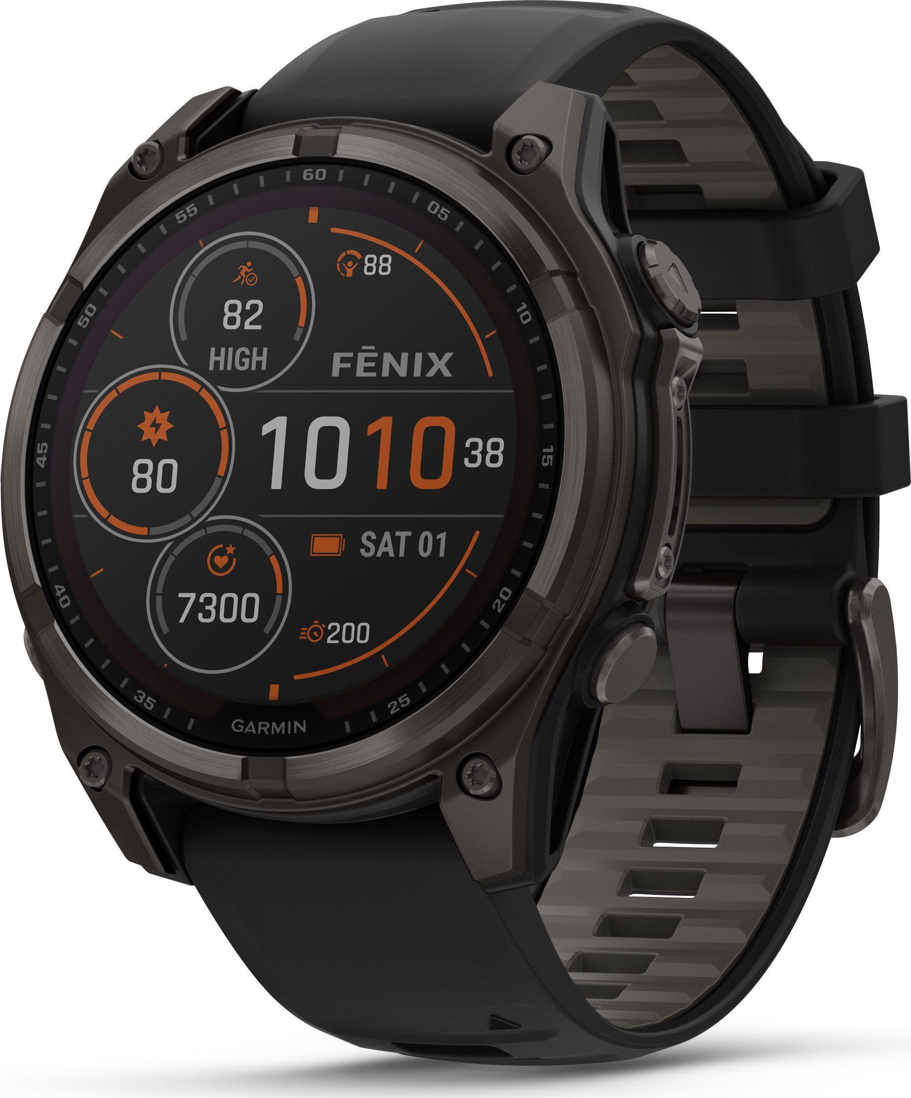 Garmin Fenix 8 Solar 51mmSapphire Solar Carbon Gray DLC Titanium - Black/Pebble Grey Silicone Strap, 51 mm