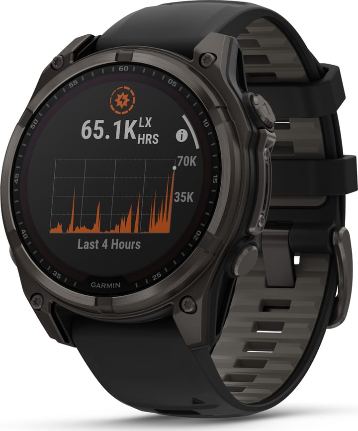 Garmin Fenix 8 Solar 47mm, Sapphire Solar Carbon Gray DLC Titanium - Black/Pebble Grey Silicone Strap Garmin