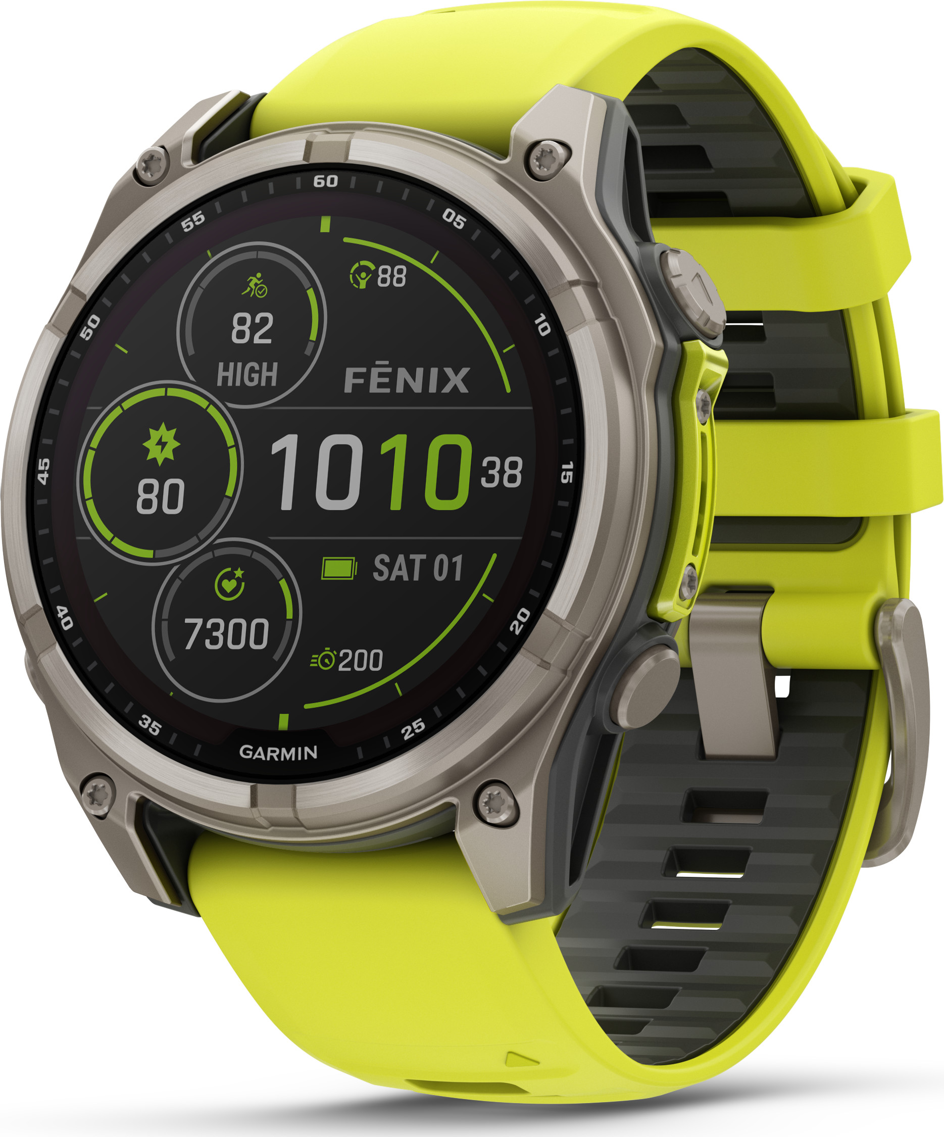 Garmin Fenix 8 Solar 47mmSapphire Solar Titanium - Amp Yellow/Graphite Silicone Strap, 47 mm