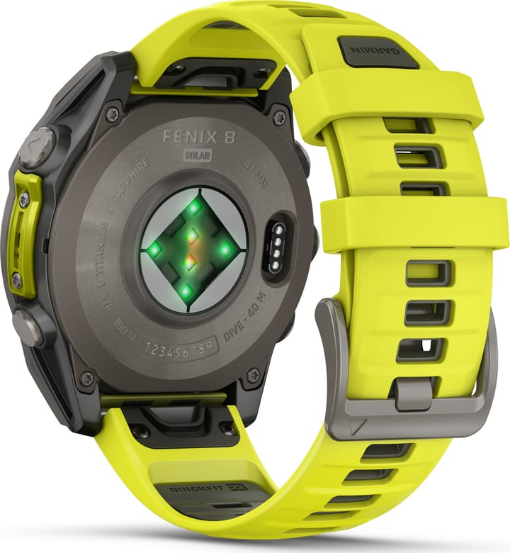 Garmin Fenix 8 Solar 47mm, Sapphire Solar Titanium - Amp Yellow/Graphite Silicone Strap Garmin