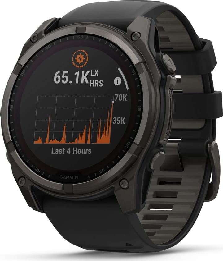 Garmin Fenix 8 Solar 51mm, Sapphire Solar Carbon Gray DLC Titanium - Black/Pebble Grey Silicone Strap Garmin