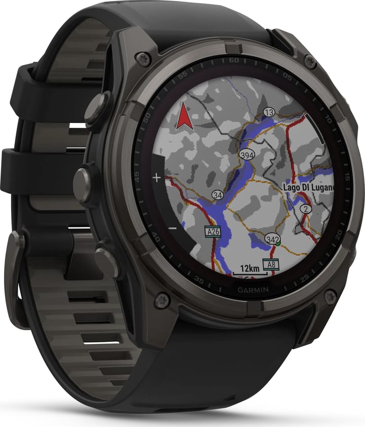 Garmin Fenix 8 Solar 51mm, Sapphire Solar Carbon Gray DLC Titanium - Black/Pebble Grey Silicone Strap Garmin