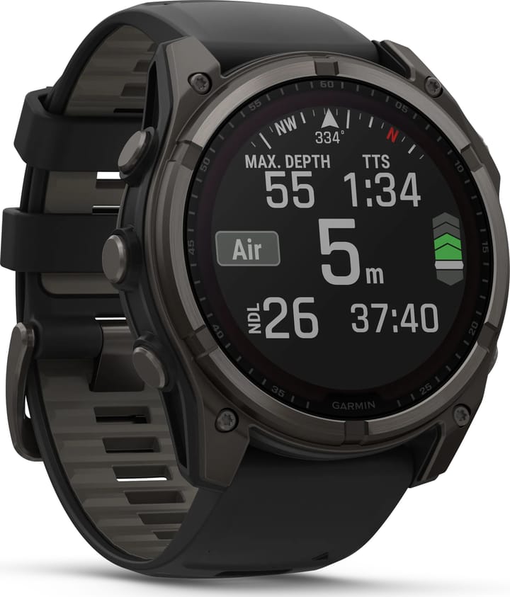 Garmin Fenix 8 Solar 51mm, Sapphire Solar Carbon Gray DLC Titanium - Black/Pebble Grey Silicone Strap Garmin