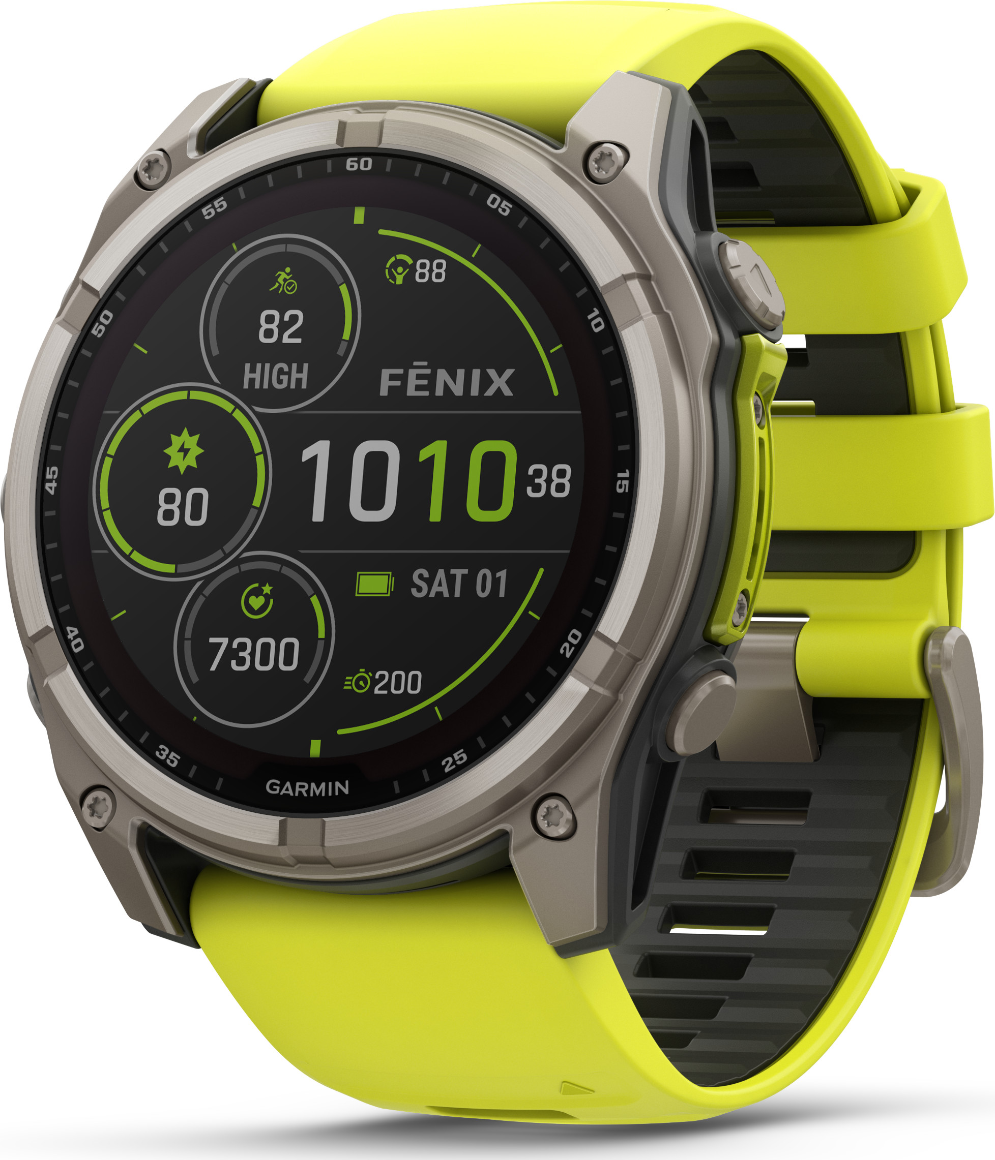 Garmin Fenix 8 Solar 51mm Sapphire Solar Titanium – Amp Yellow/Graphite Silicone Strap