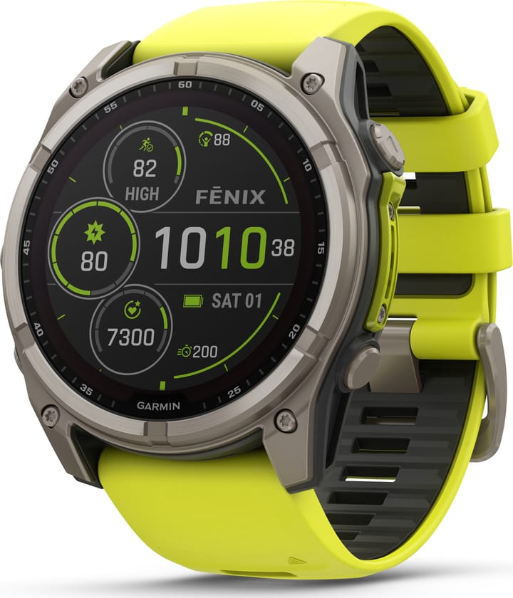 Garmin Fenix 8 Solar 51mm, Sapphire Solar Titanium - Amp Yellow/Graphite Silicone Strap Garmin