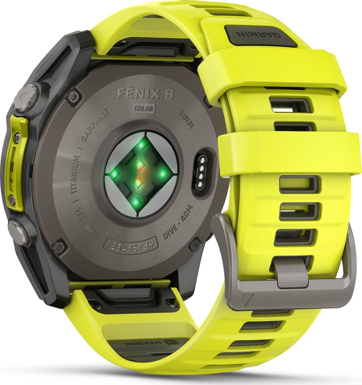 Garmin Fenix 8 Solar 51mm, Sapphire Solar Titanium - Amp Yellow/Graphite Silicone Strap Garmin