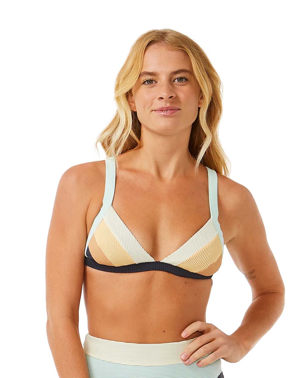 Rip Curl Women’s Block Party Spliced Fixed Triangle Bikini Top Navy