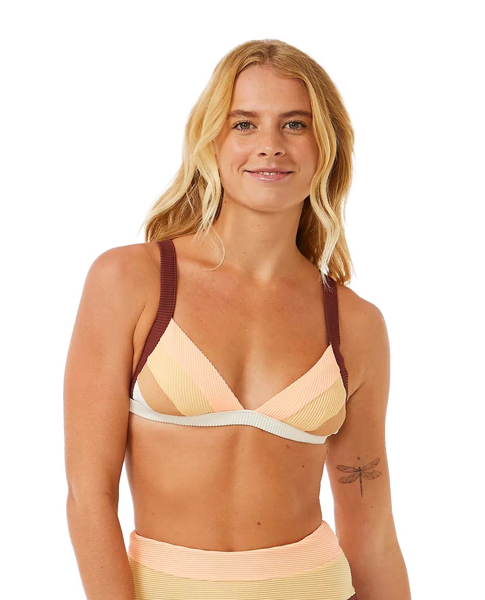 Rip Curl Women’s Block Party Spliced Fixed Triangle Bikini Top Bone