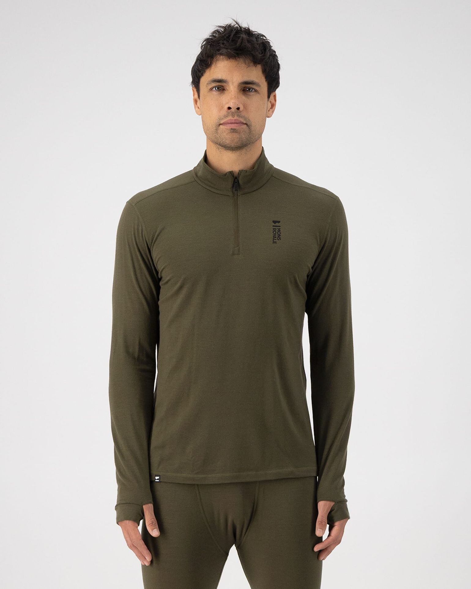 Mons Royale Men's Cascade Merino Flex 200 1/4 Zip Dark Olive