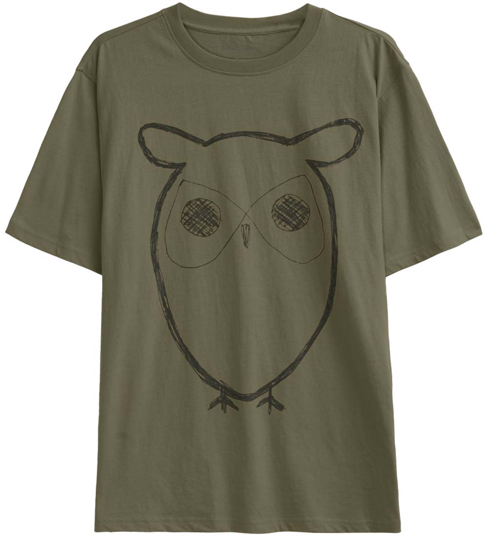 Knowledge Cotton Apparel Men’s Regular Big Owl Front Print T-Shirt Burned Olive