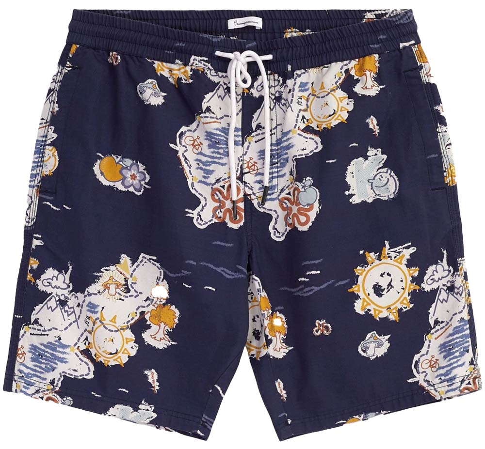 Knowledge Cotton Apparel Men’s Boardwalk Shorts With Elastic Waist Night Sky