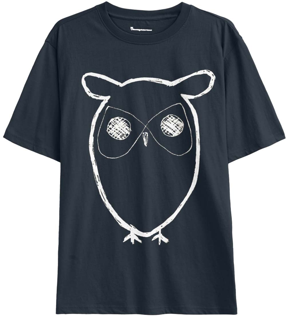 Knowledge Cotton Apparel Men’s Regular Big Owl Front Print T-Shirt Total Eclipse