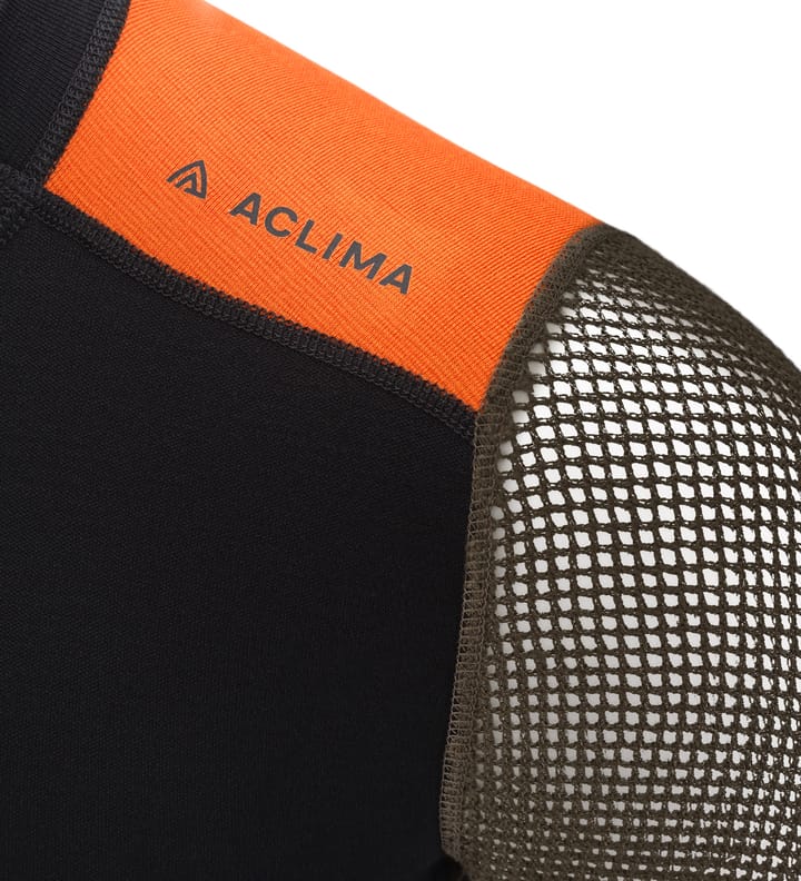 Aclima Men's WoolNet Hybrid Crew Neck Jet Black/Tarmac/Gold Flame Aclima