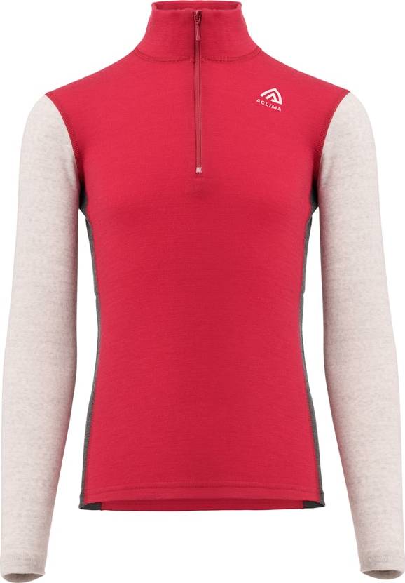 Aclima WarmWool Mock Neck Junior Jester Red/Beige Melange/Marengo, Jester Red / Beige Melange / Marengo, 130