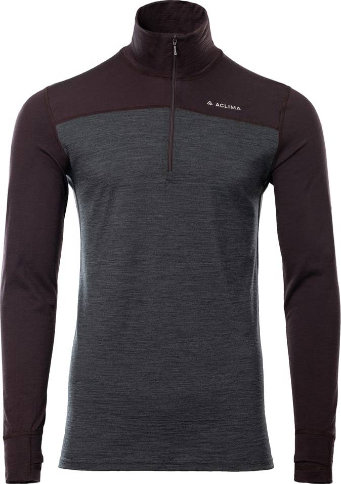 Aclima Men’s LightWool 180 Polo with Zip Chocolate Plum/Marengo