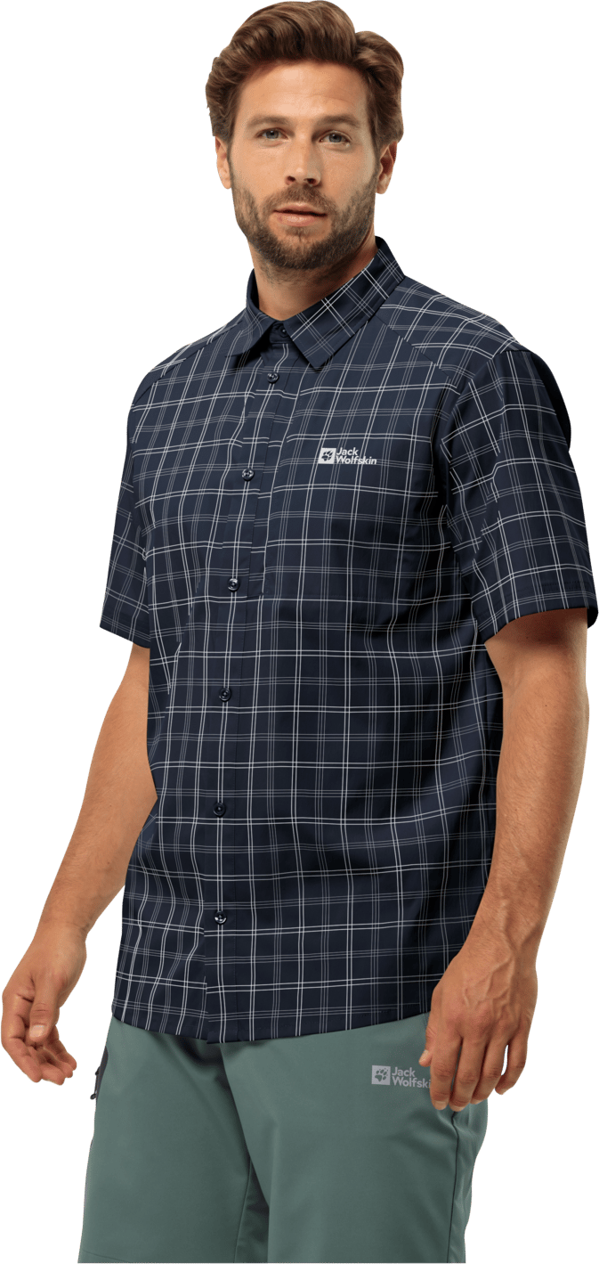 Jack Wolfskin Men's Norbo Short Sleeve Shirt Night Blue Checks Jack Wolfskin