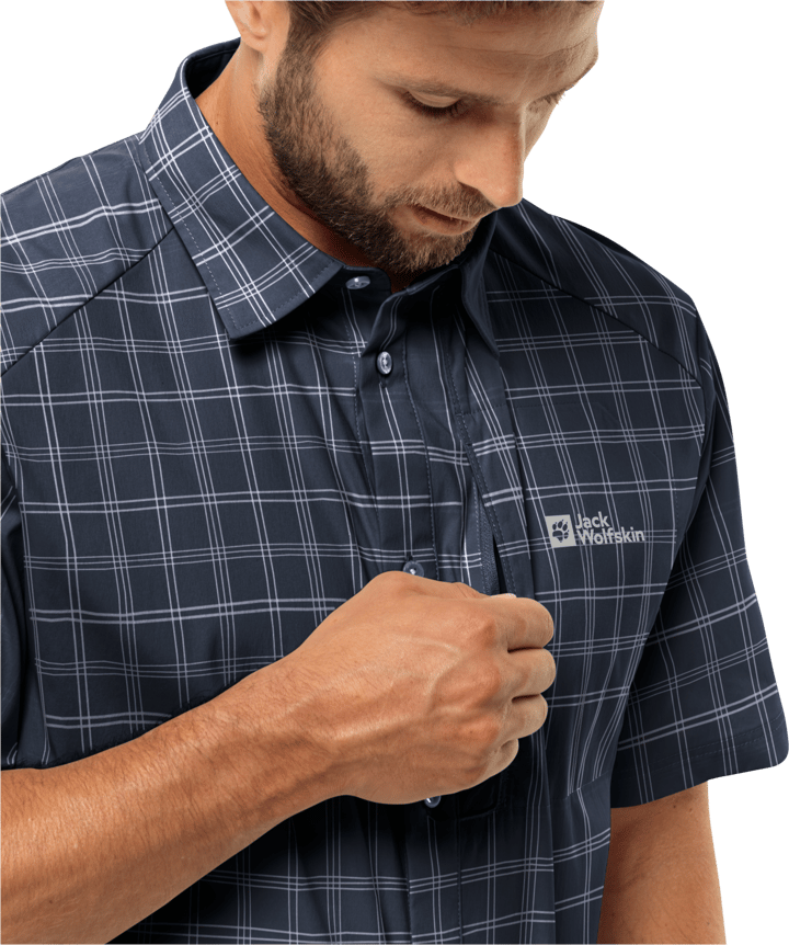 Jack Wolfskin Men's Norbo Short Sleeve Shirt Night Blue Checks Jack Wolfskin