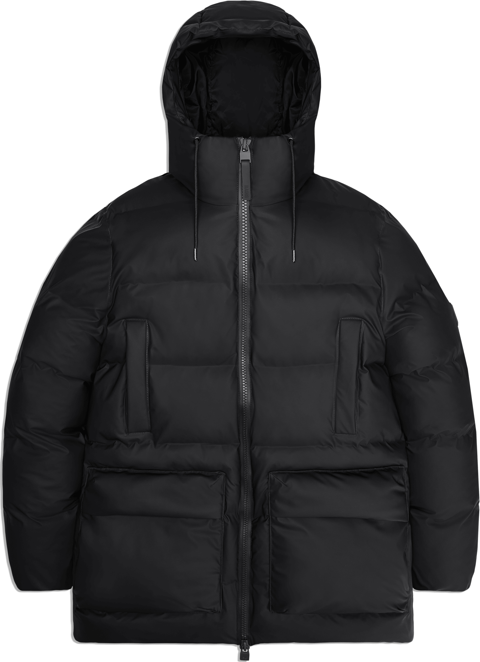 Rains Unisex Alta Long Puffer Cargo Jacket W3T4 Black