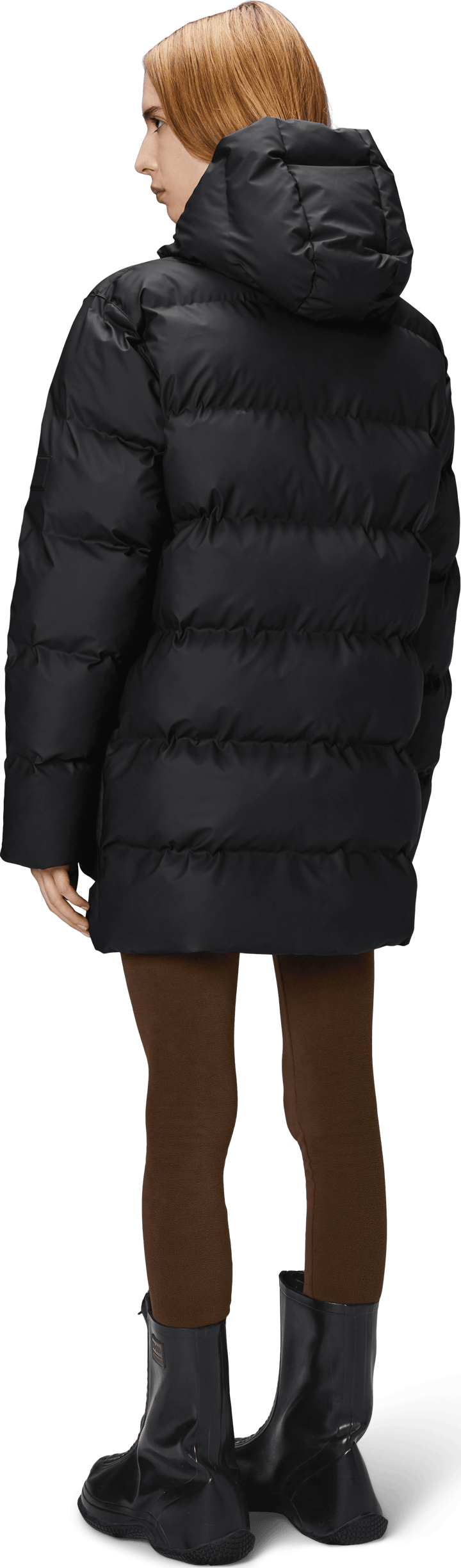 Rains Unisex Alta Long Puffer Cargo Jacket W3T4 Black Rains