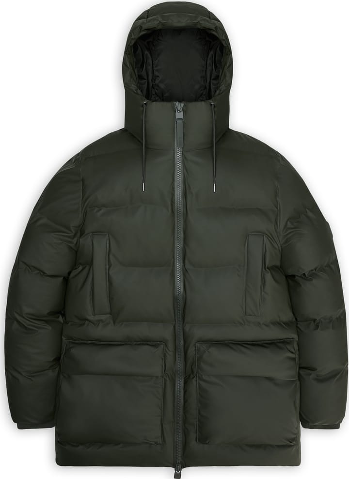 Rains Unisex Alta Long Puffer Cargo Jacket W3T4 Green Rains