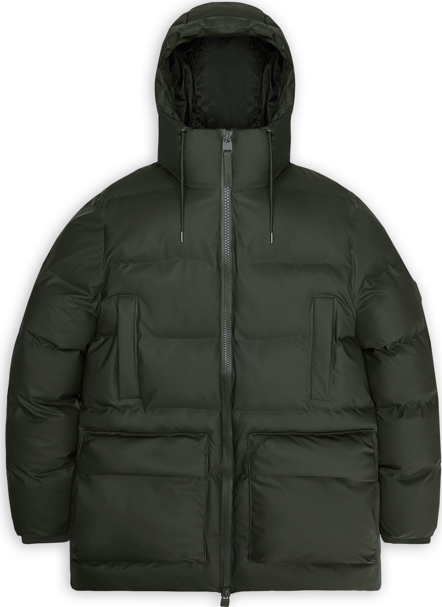 Rains Unisex Alta Long Puffer Cargo Jacket W3T4 Green