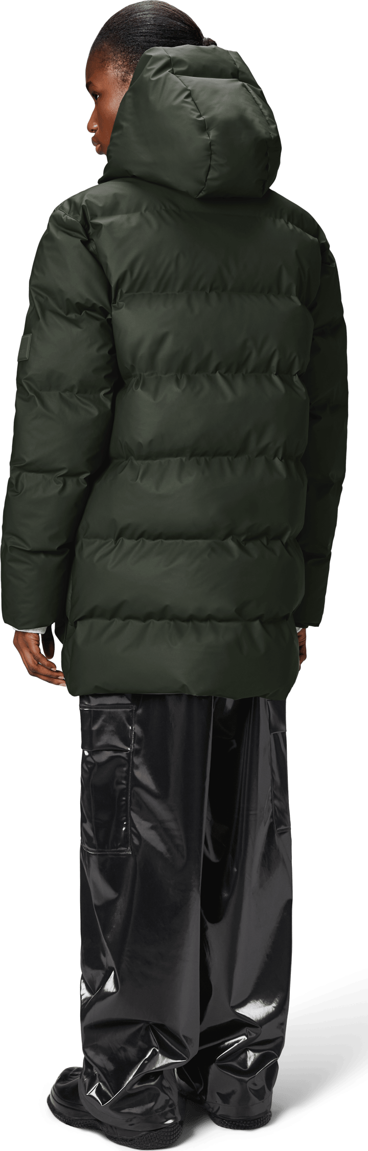 Rains Unisex Alta Long Puffer Cargo Jacket W3T4 Green Rains