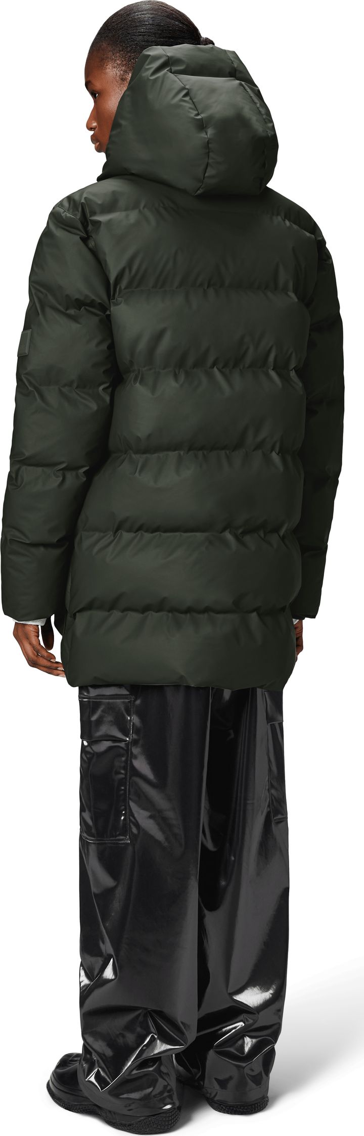 Rains Unisex Alta Long Puffer Cargo Jacket W3T4 Green Rains