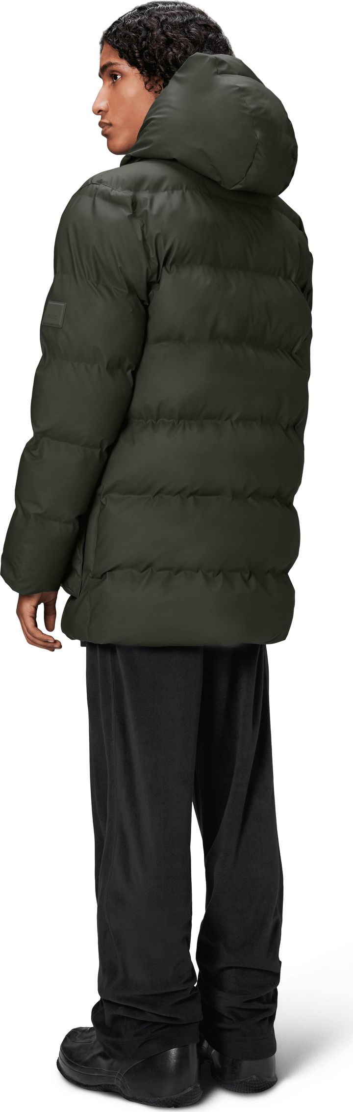 Rains Unisex Alta Long Puffer Cargo Jacket W3T4 Green Rains