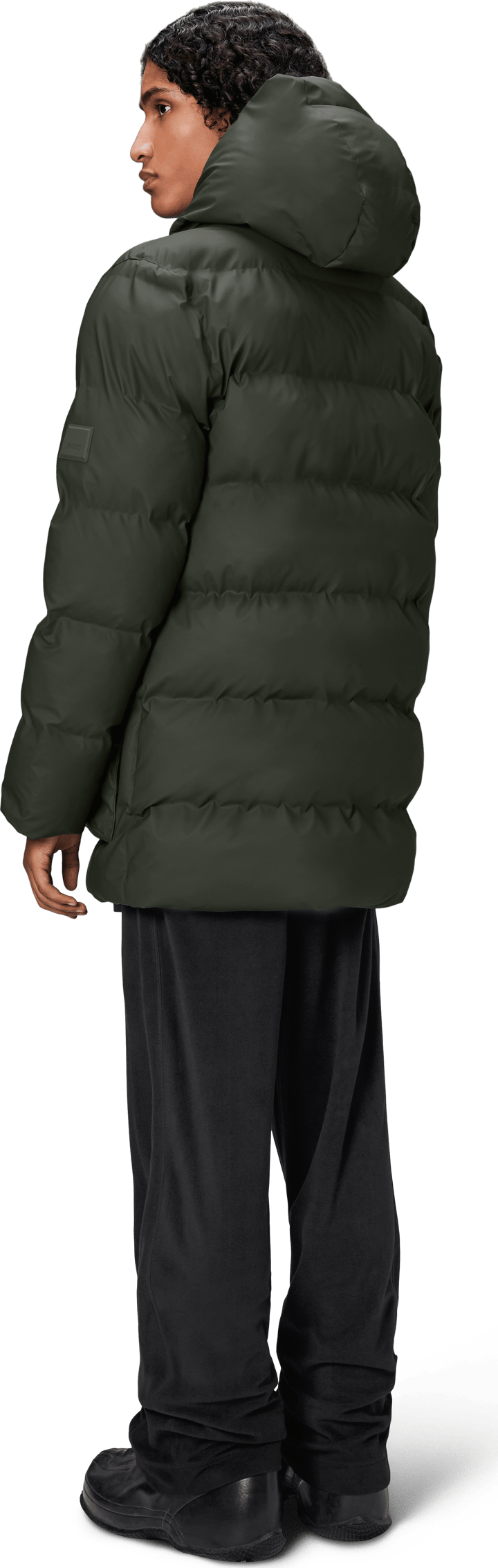 Rains Unisex Alta Long Puffer Cargo Jacket W3T4 Green Rains