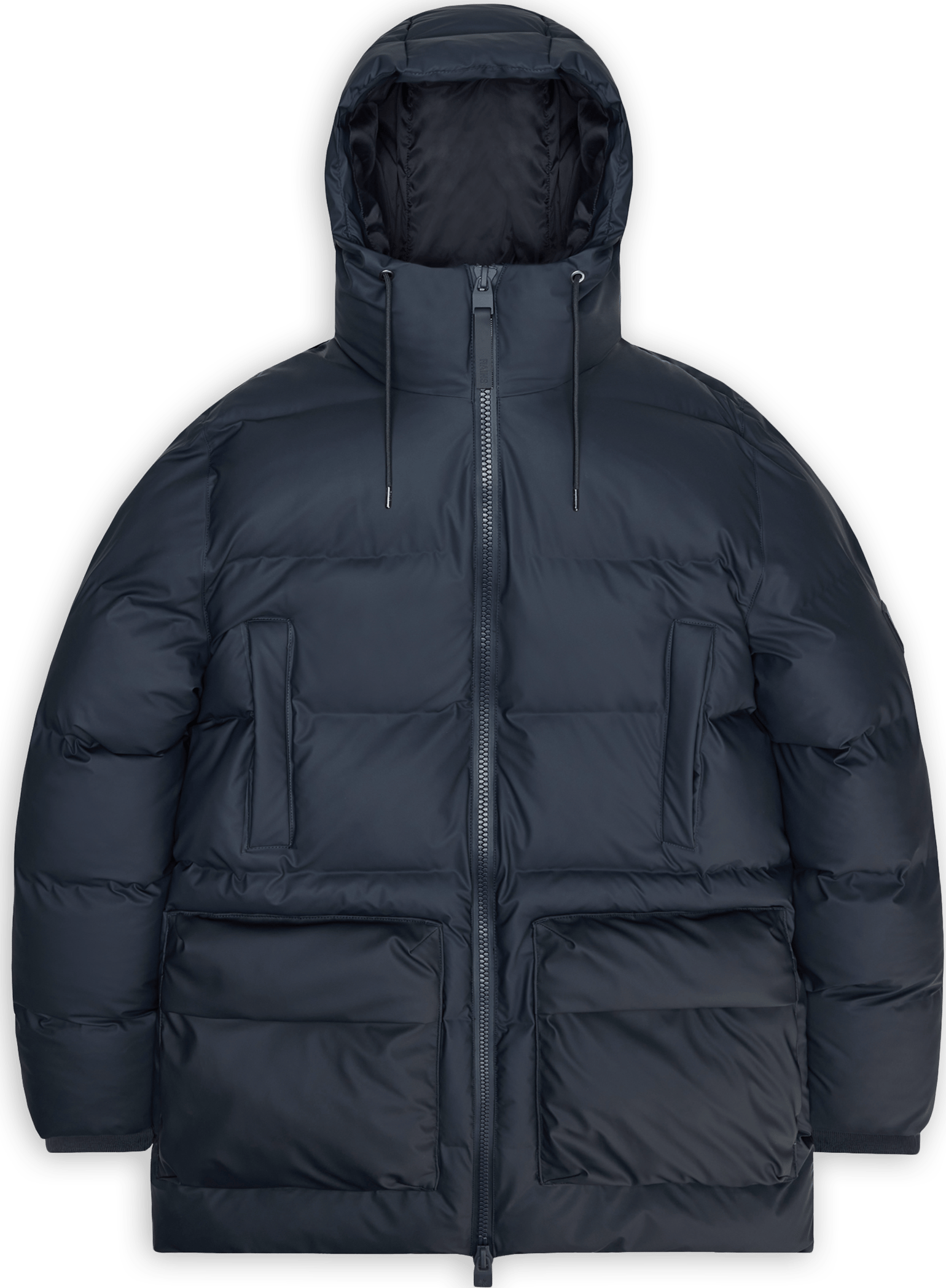 Rains Unisex Alta Long Puffer Cargo Jacket W3T4 Navy