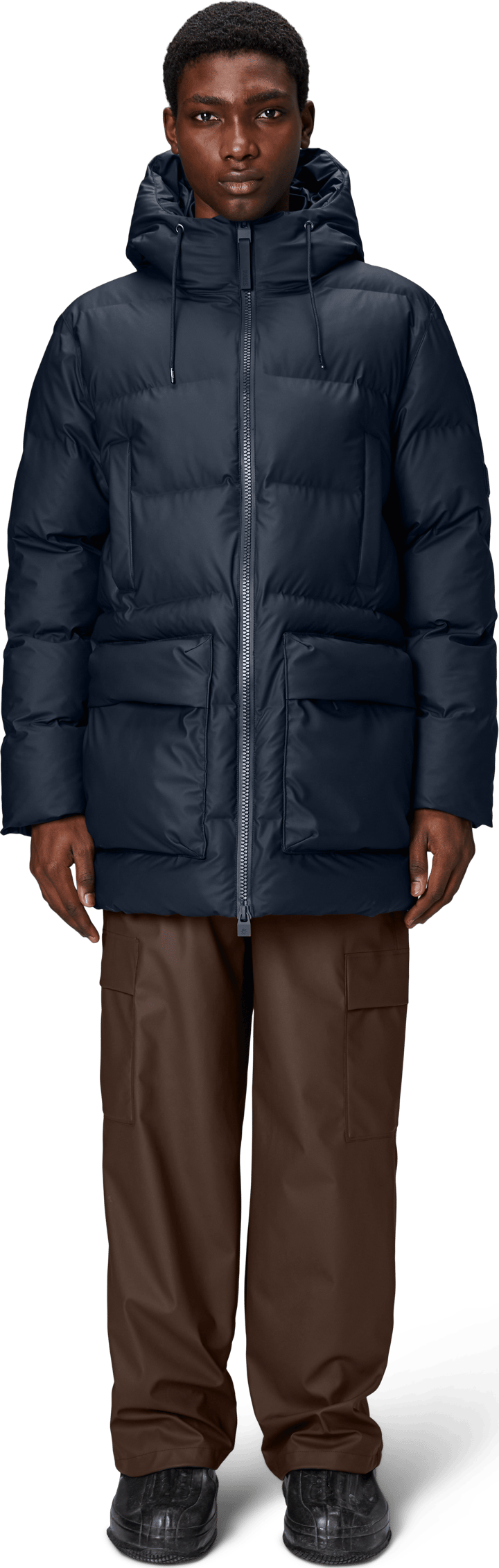 Rains Unisex Alta Long Puffer Cargo Jacket W3T4 Navy Rains