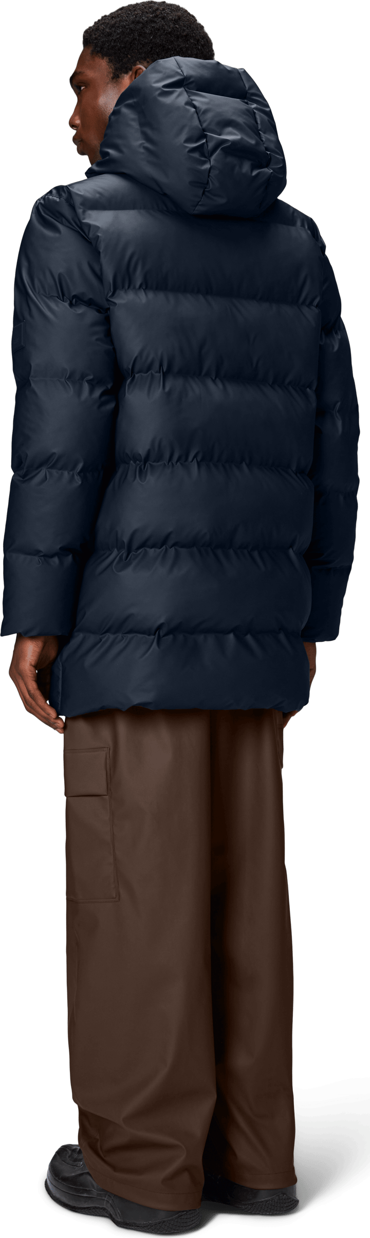 Rains Unisex Alta Long Puffer Cargo Jacket W3T4 Navy Rains